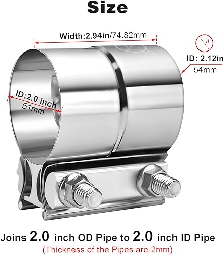 Miniatura 2 de EVIL ENERGY Abrazadera de escape de 2 pulgadas, abrazadera de banda de regazo de acero inoxidable para tuberías, silenciadores, convertidores