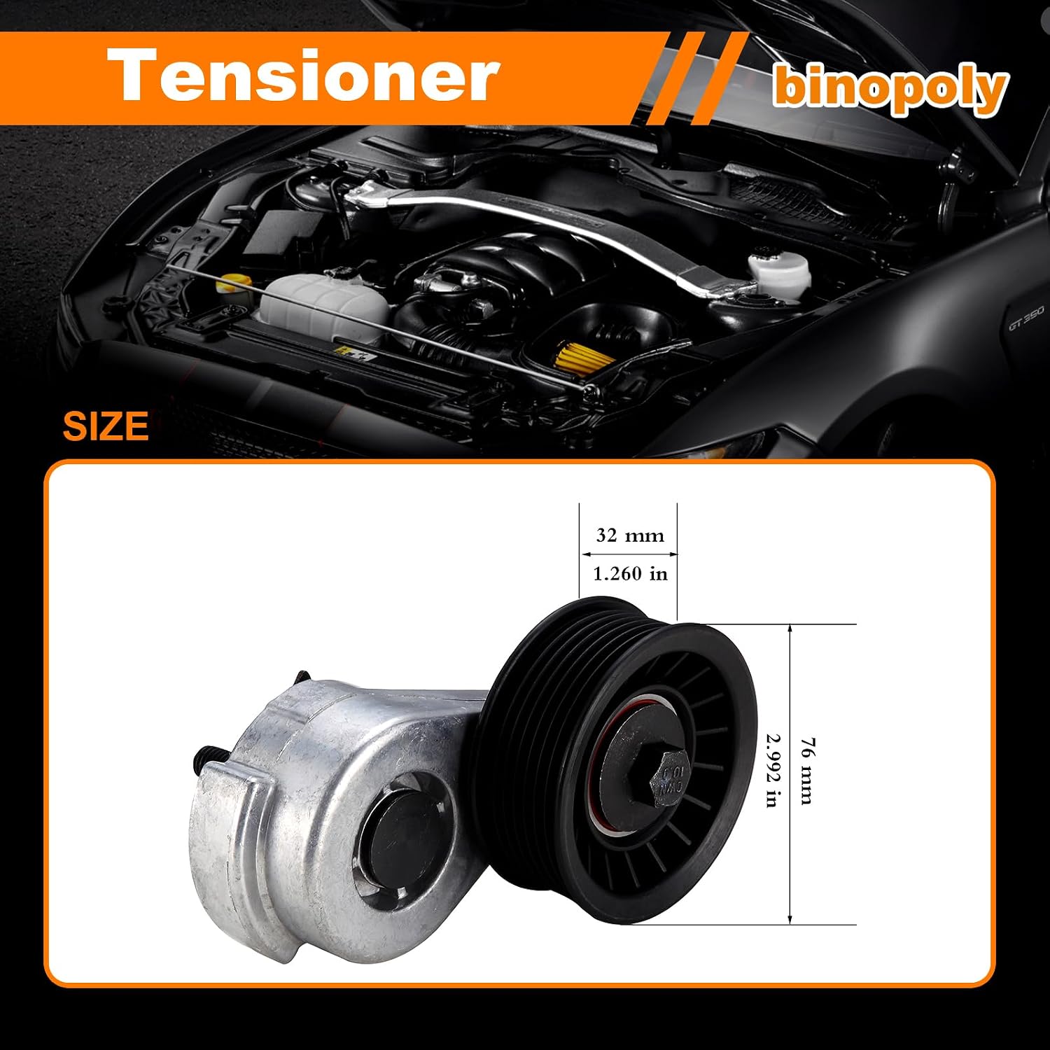 binopoly 38116 Drive Belt Tensioner Assembly With Pulley For 1992-2003 B Series Van/Dakota/Durango/Ramcharger/D & W Series Pickup OE# 419-301 53010158AB 53010158AC 53006497