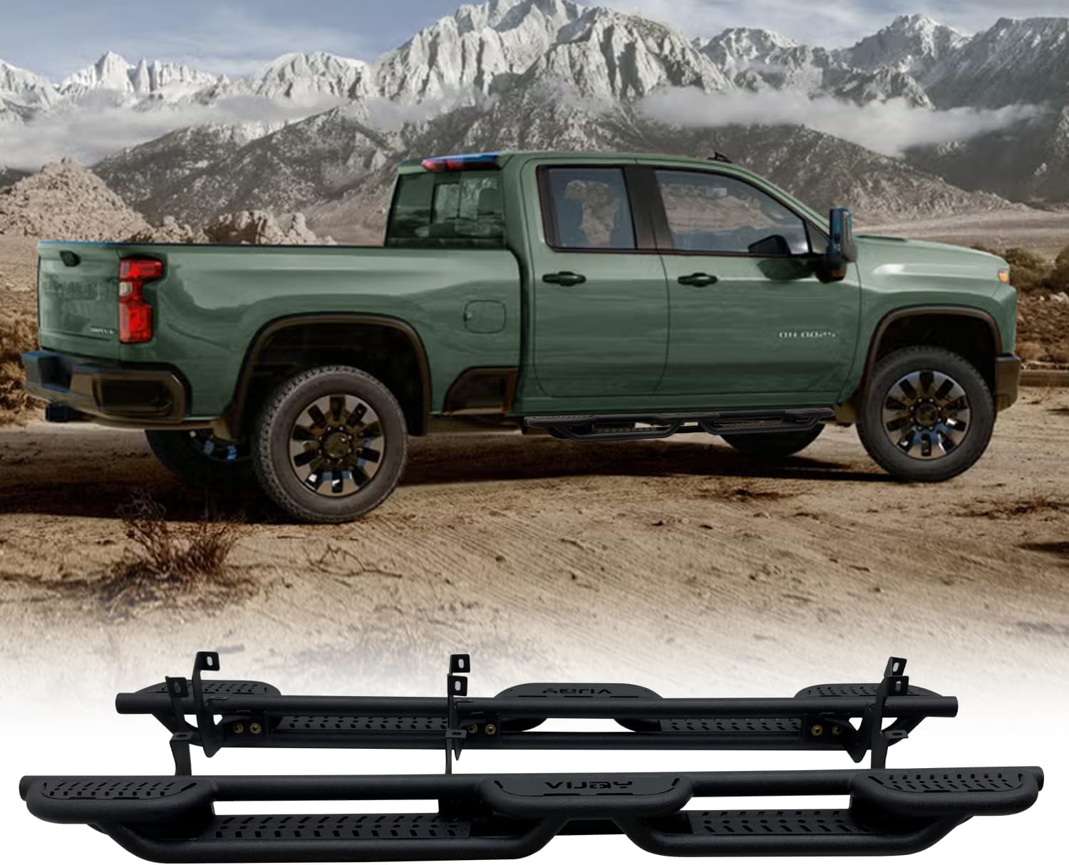 Steel Running Board for 2019-2025 Chevy Silverado/GMC Sierra 1500&2020-2025 Chevy Silverado/GMC Sierra 2500HD/3500HD Double Cab Nerf Bar&Side Step（Black Texture）