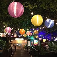 Vista 2 de 6 faroles redondos de 8 pulgadas colgantes impermeables de seda para decoración de bodas y fiestas (morado, amarillo, verde)