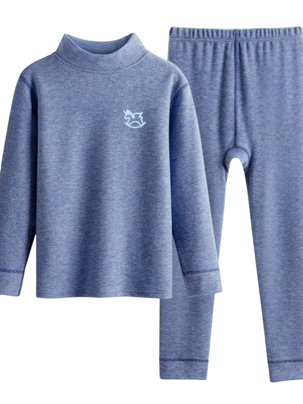 Zonto Ropa Interior de Invierno para niños Cuello Medio Alto Engrosado Traje De Niña con Dibujo De Cuello Medio Y Ropa Interior Térmica para Niños
