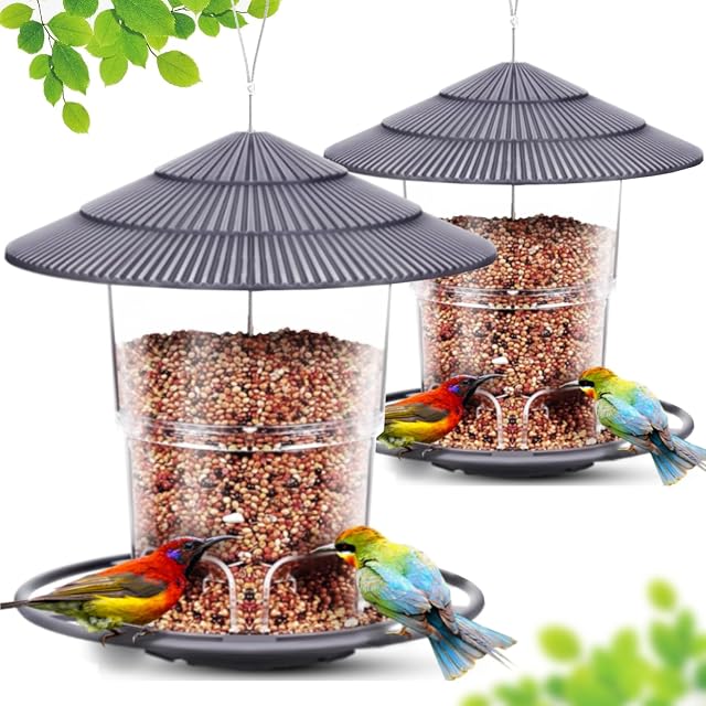 Oiseaux pour l'extérieur, 2 Pack Bird Feeder Pendentif extérieur, Ajustable Feeder avec fil et toiture robustes, Feeder en plastique pour jardin, jardin, terrasse