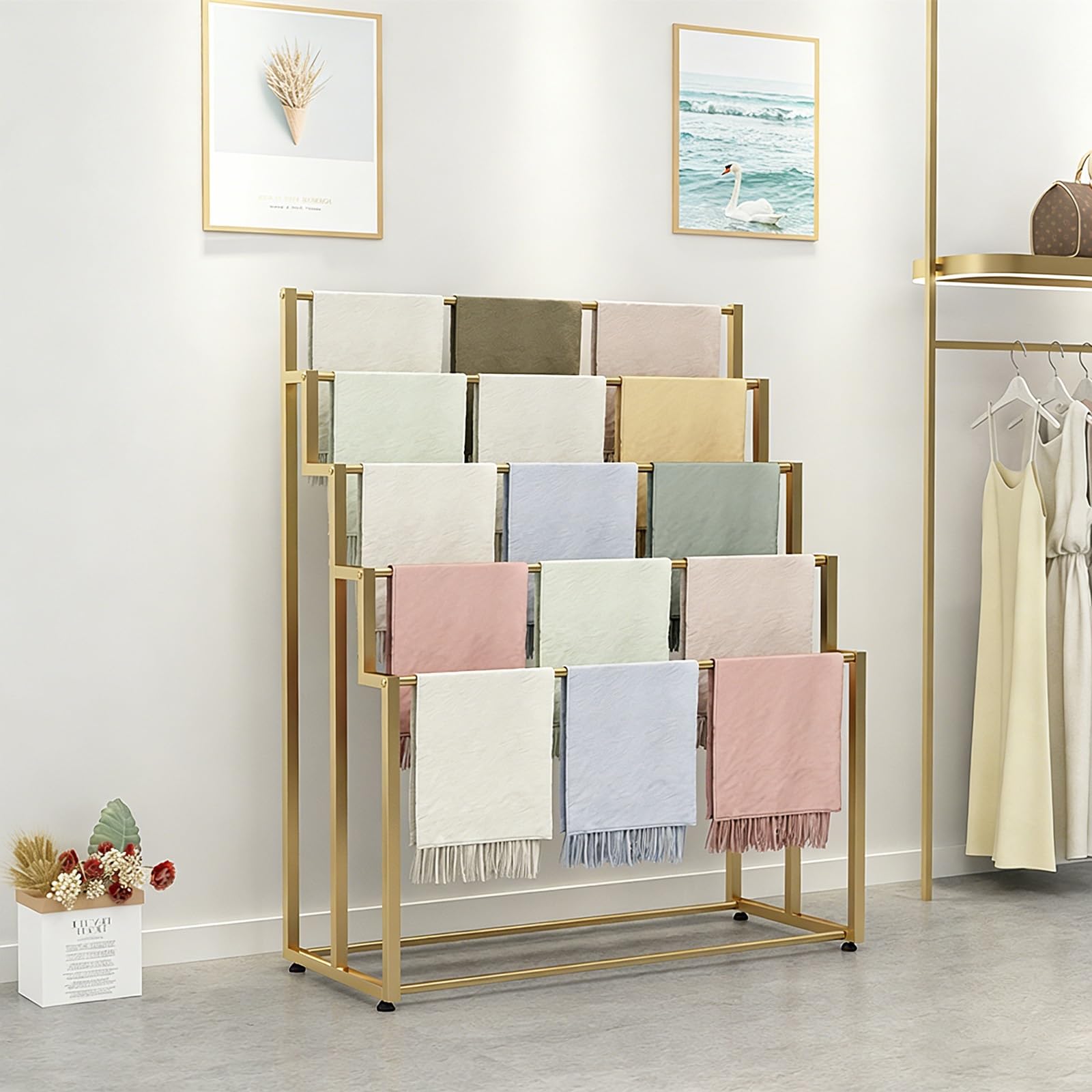 YNBSHGAA Heavy Duty Fabric Roll Storage Rack, Commercial Textile Organizer for Warehouse, Store Bolt Display Shelf,Gold-120cm/47.2in