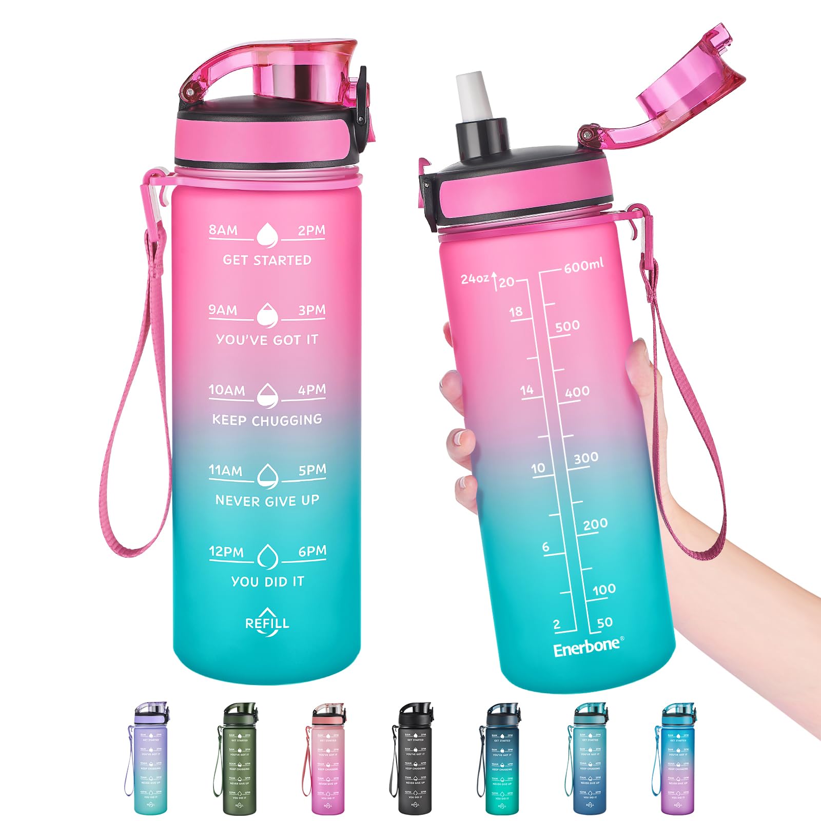 Enerbone 24 oz Water Bottle, Leakproof BPA & Toxic Free, Motivational Water Bottle with Times to Drink and Straw, Fitness Sports Water Bottle with Strap for Office, Gym, Outdoor Sports (B0D4PRVDXH) Amazon Price History, Amazon Price Tracker