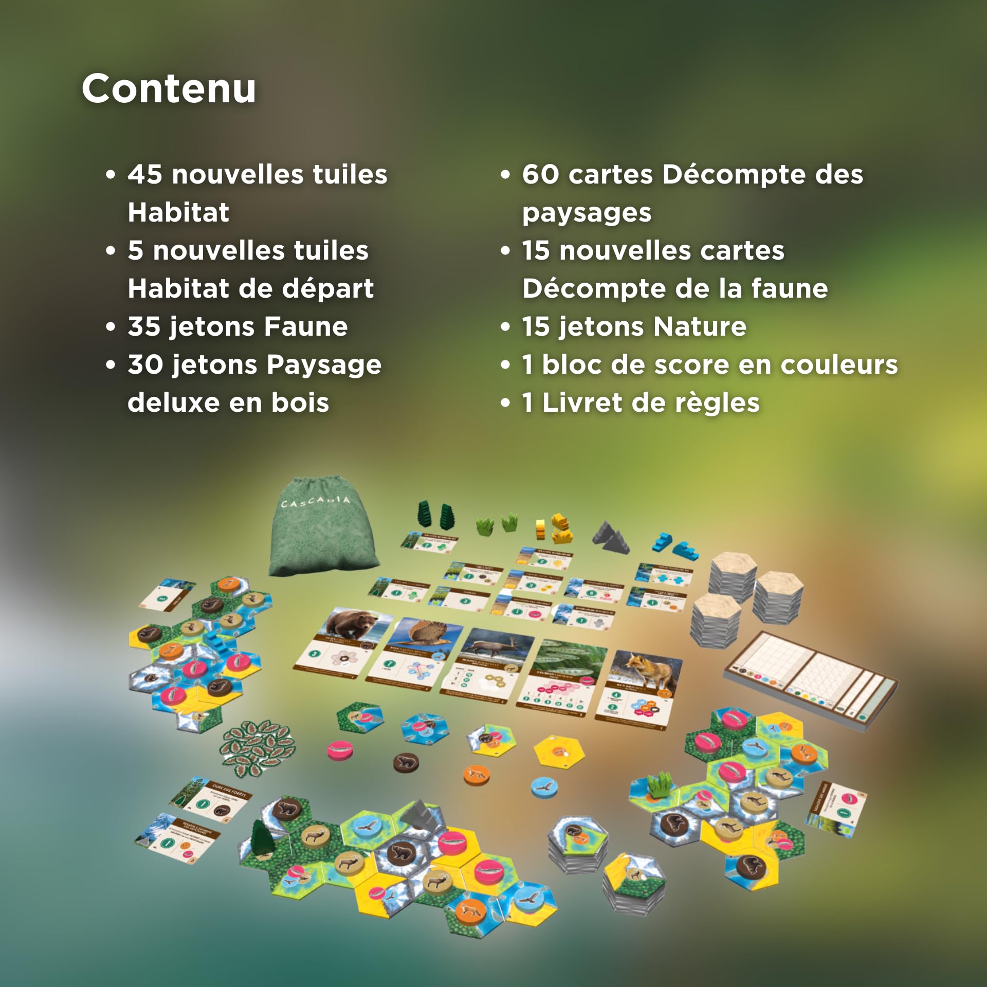 Lucky Duck Games | CASCADIA Paysages | Extension Jeu de Société | Jeu de Stratégie pour Enfants dès 10 Ans | Nouvelles Cartes Décomptes & Tuiles Habitat | 1 à 6 Joueurs | 30 à 45 min | En Français | Nouvelles cartes de décompte et tuiles habitat inédites