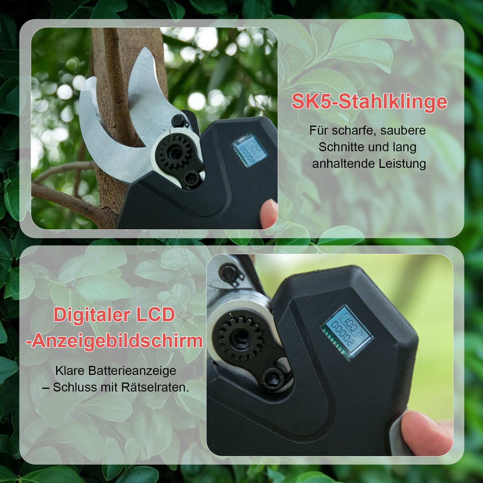 CHANGEMOORE Akku Astschere 40mm mit 275cm Verlängerungsstange, 2x4000mAh | Profi Bürstenloser Motor mit LCD Display, kompatibel mit Gartenwerkzeugen. Ideal für Äste & Büsche, Garten & Obstbaumpflege