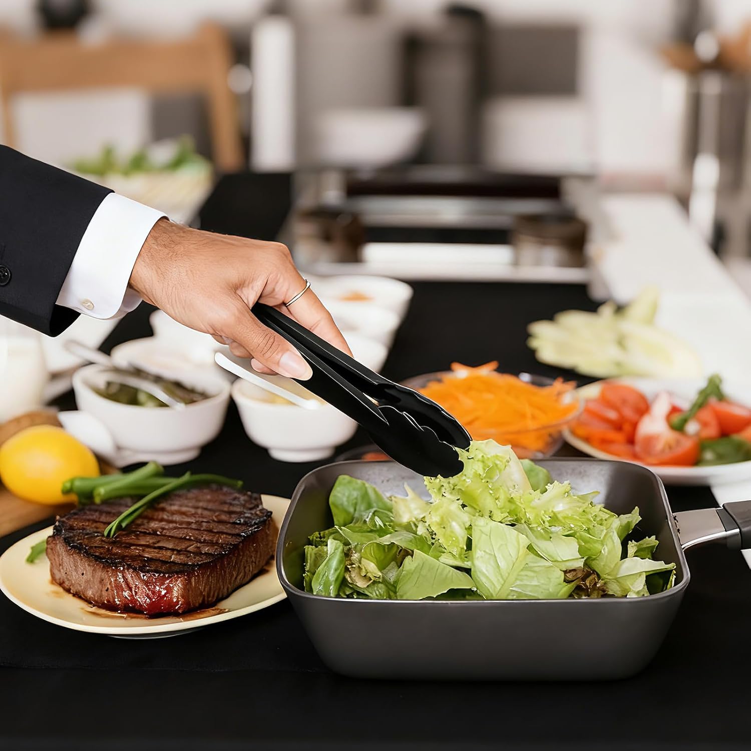 24 Pcs Black Plastic Serving Utensils Set, Disposable & Reusable Supplies image 4