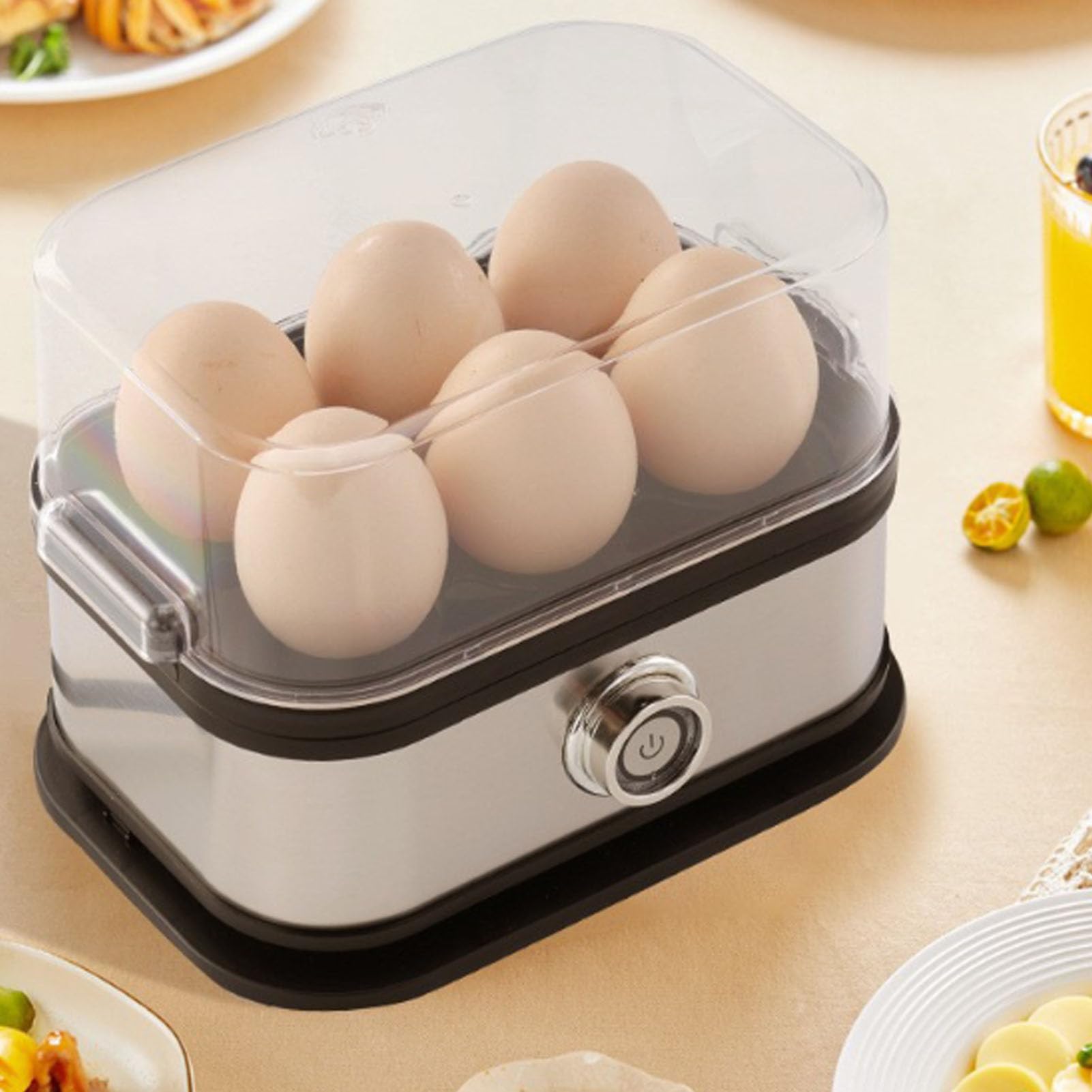 Luocute Olla Rápida para Huevos, 200 W, 6 Huevos con Capacidad, de Acero Inoxidable, Portátil, Inteligente, para Hacer Huevos Cocidos, con Protección de Ebullición en Seco, para el Hogar, (Enchufe