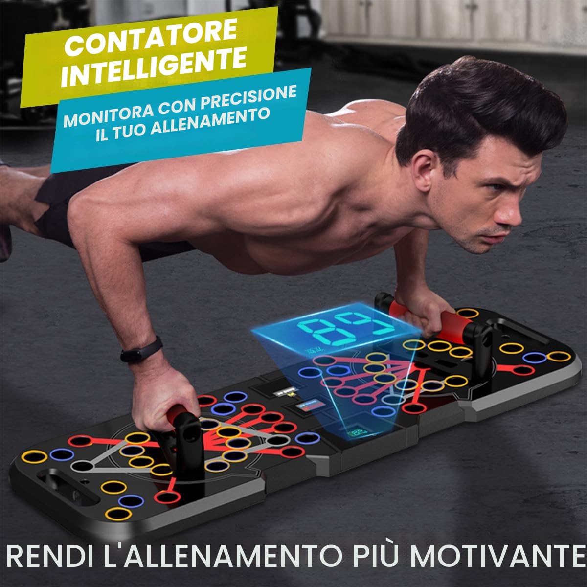 Tavola pieghevole 41 in 1 con contatore, ampia tavola per flessioni con manico per allenamento muscolare e allenamento della forza, 41 posizioni combinate