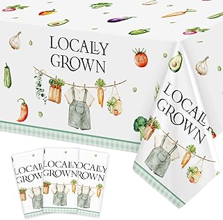 3Pcs Locally Grown Baby Shower Decorations Tablecloth, Rectangular Plastic Farmers Market Baby Shower Table Cloth, 54 x 108 Inch