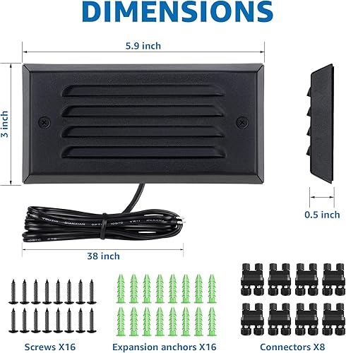 Miniatura 7 de SUNVIE Luces de escalón de bajo voltaje de 5 W, luces LED de bajo voltaje de 3000 K, luces LED de bajo voltaje con placa frontal de rejilla