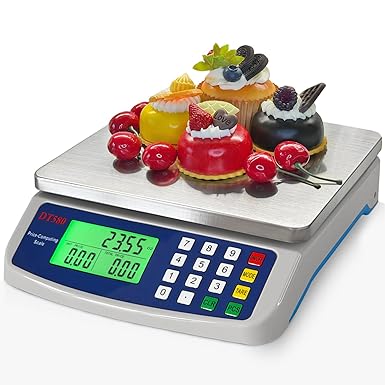 Large Digital Kitchen Scale 40kg/88lb Stainless Steel Price Computing Scale Counting Scale Deli Scale with LCD Display for Baking Bread Cooking Meat Prep Parts and Coins Adapter Included