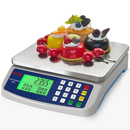Large Digital Kitchen Scale 40kg/88lb Stainless Steel Price Computing Scale Counting Scale Deli Scale with LCD Display for Baking Bread Cooking Meat Prep Parts and Coins Adapter Included