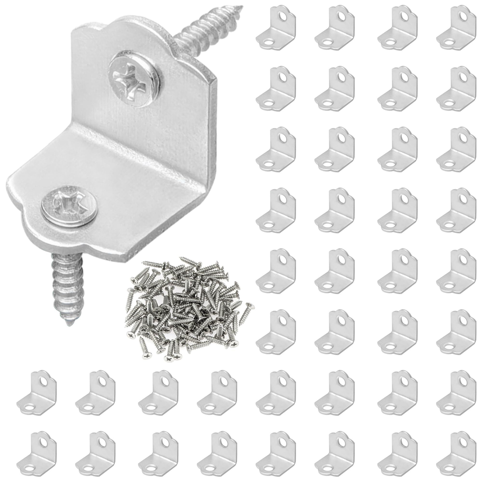 40 PCS Small Metal L-Shaped Corner Brackets with Screws, 90-Degree Right Angle Brackets for Repairing and Reinforcing Wooden Furniture, Beds, Frames, Cabinets, Chairs (Silver) โ image 1