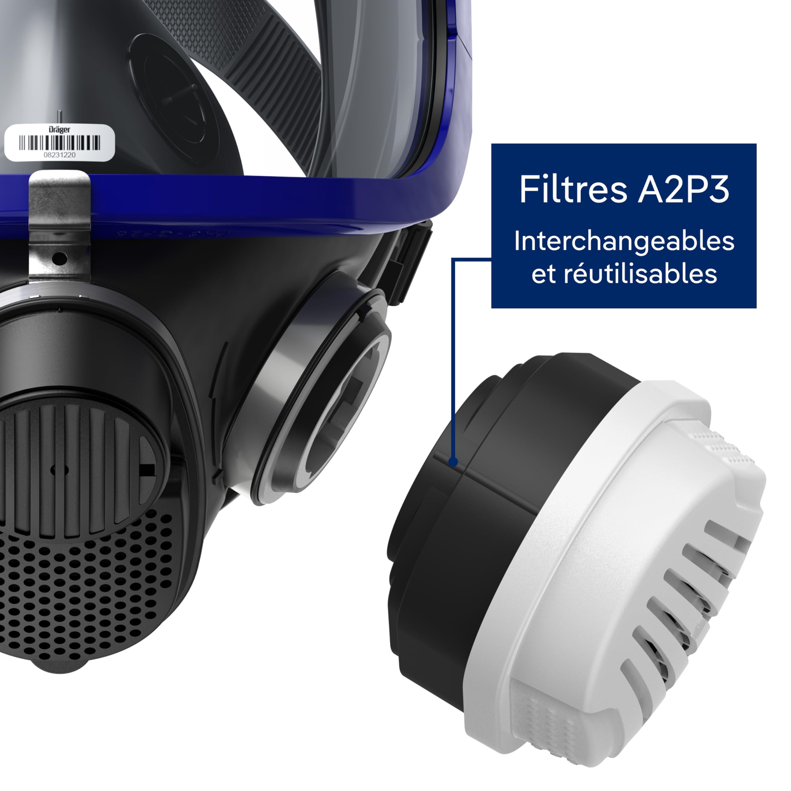 Dräger X-plore 5500 Masque de protection complet avec filtres A2 P3 remplaçables pour des travaux de peinture, bricolage ou époxy résine