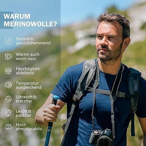 Miniatura 4 de Merino Protect Camiseta de Lana Merino 100% para Hombre de Manga Corta Ajustada Camiseta Interior Suave Ligera Camiseta para Viajes Senderismo
