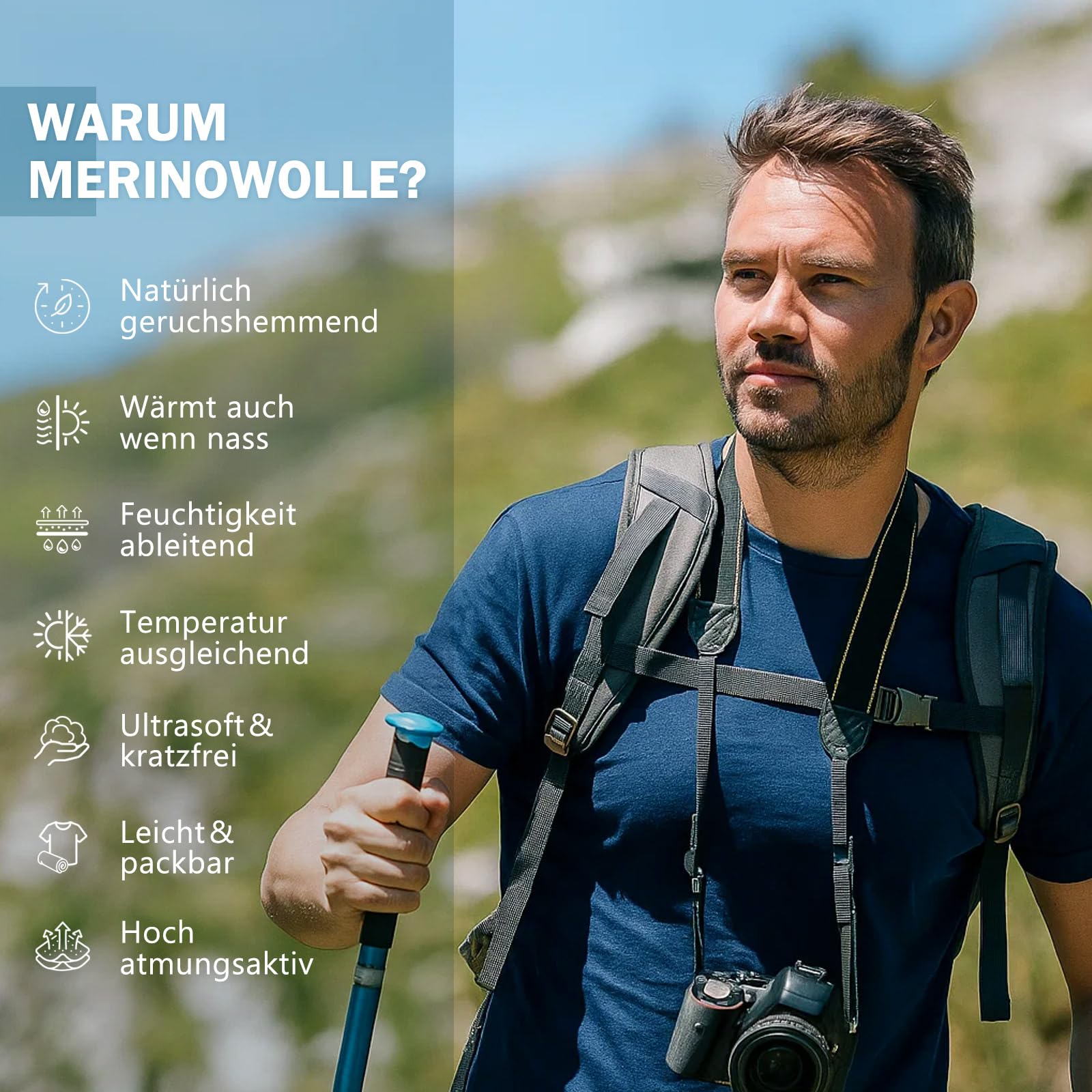 Merino Protect 100% Merino Shirt Herren Kurzarm Geruchsresistent Merinowolle Unterwäsche Leicht Wandern Reisen T-Shirt