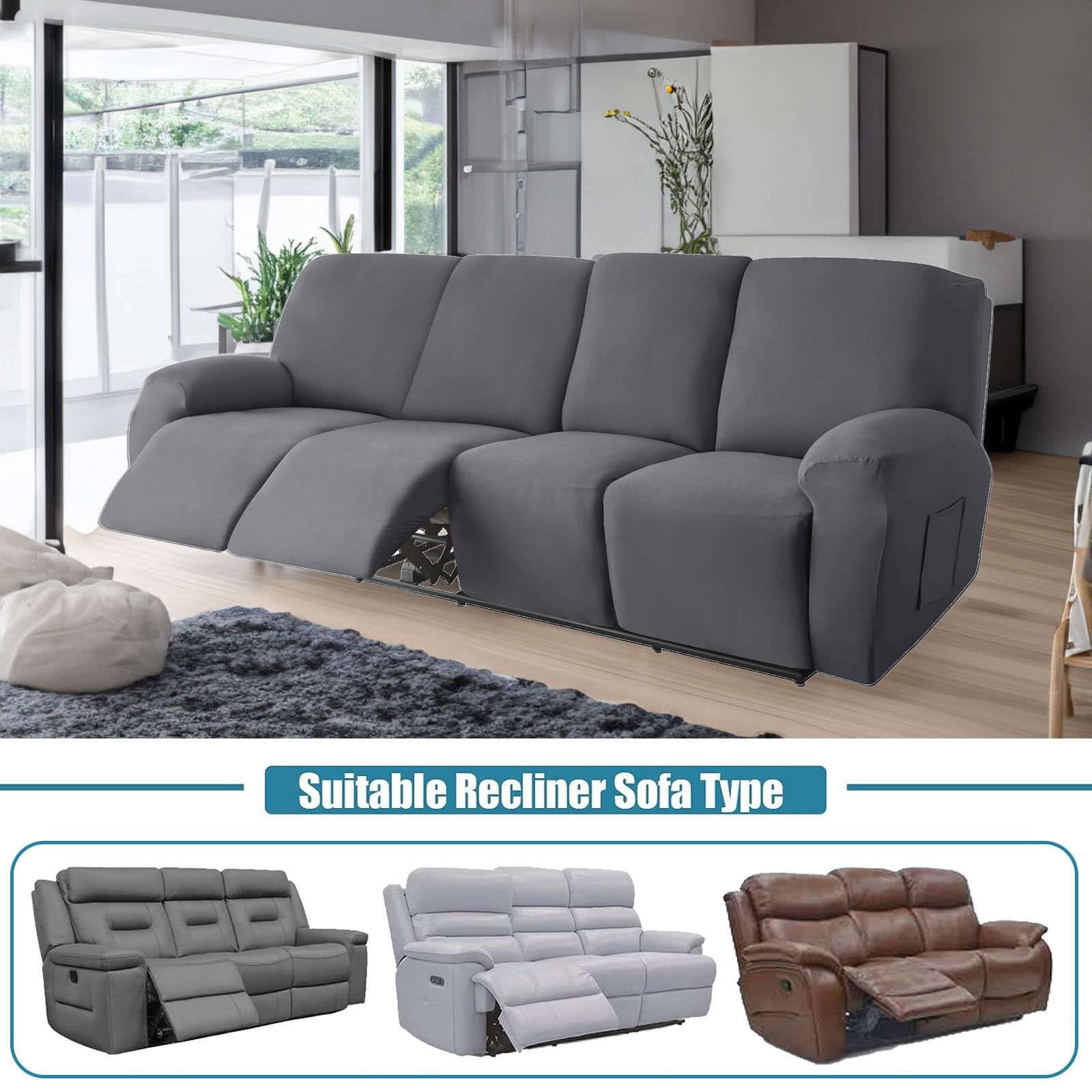 Poliestere 10-Pezzo copripoltrona relax reclinabile 4 posti, Elastico Morbido copripoltrona relax reclinabile elettrica con tasche Copripoltrona Per Bambini Pets Gatti Cani-grigio scuro-4 posti