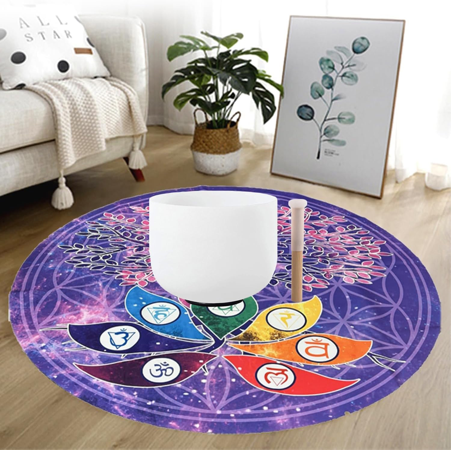 FMTY Perfect Pitch Crystal Singing Bowl 14 inch Washable Healing Bowl Cushion 52"Meditation Sound Bowl with Singing Bowls Mat for Relaxation, Yoga, Chakra Healing, Stress Relief (C Note, 14 inch)