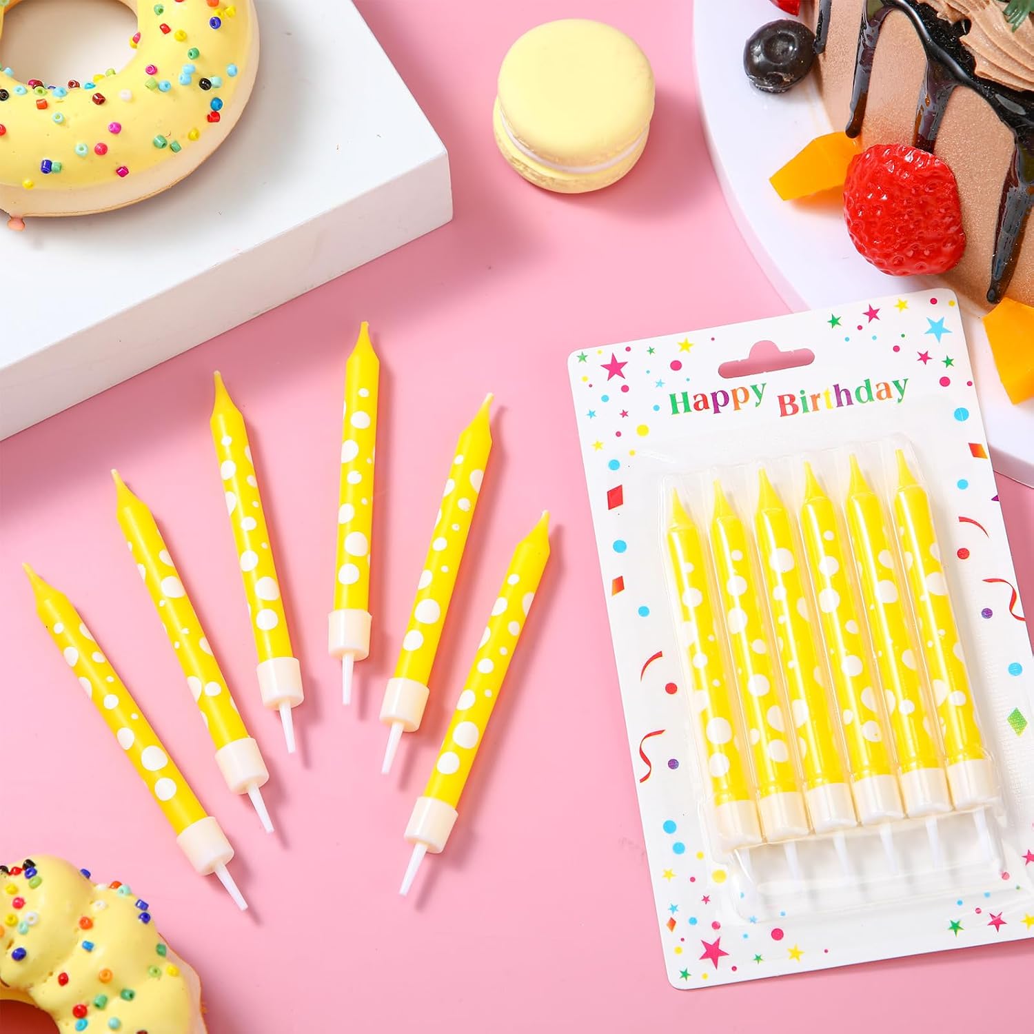 Teenyyou 12 Pcs Sponge Birthday Candles for Cake Sponge Birthday Decorations Cupcake Toppers Yellow Party Candles Supplies (Pack of 3) image 2