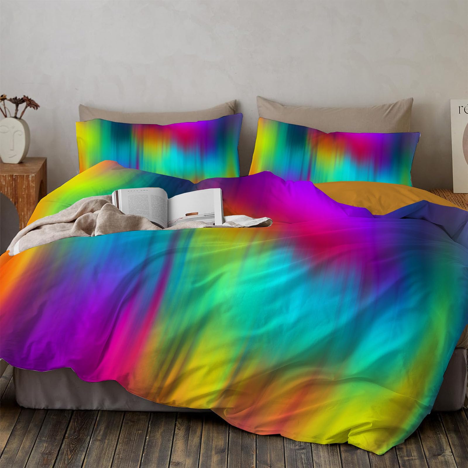 Housse de couette avec fermeture éclair en microfibre respirante et deux taies de lit 65x65