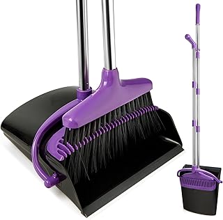 Besen und Kehrschaufel Set mit langem Stiel,Kehrbesen mit Schaufel,Kehrset mit Ausziehbarem Stiel,Kehrblech Broom and Dustpan Set für Haushaltsreinigung Büro,Schwarz-Violett