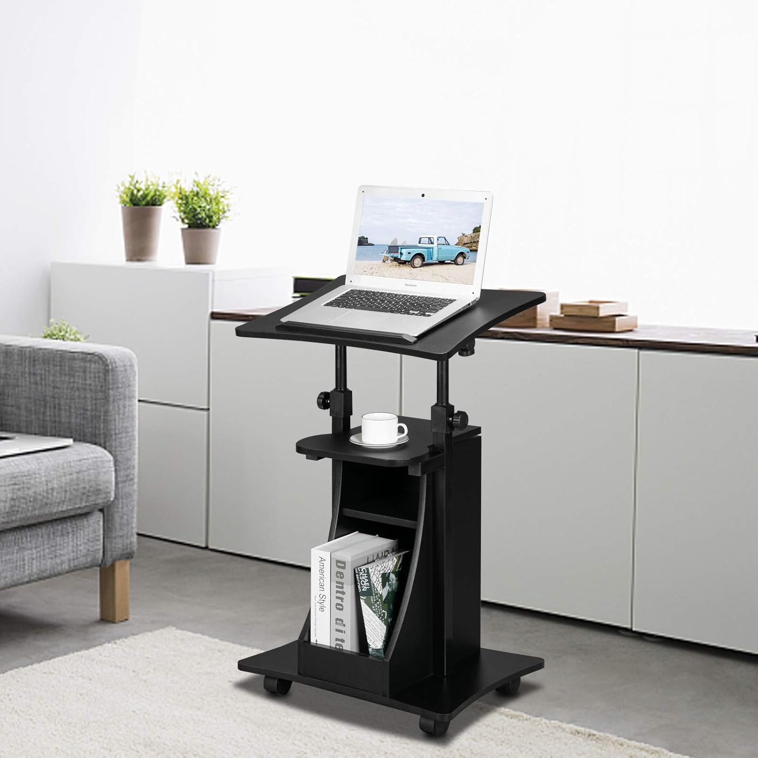 VINGLI Lectern Podium Stand, Mobile Height Adjustable Church Classroom Lecture, Portable Presentation Concert Podium, Reading or Laptop Desk with Edge Stopper, Black : Office Products