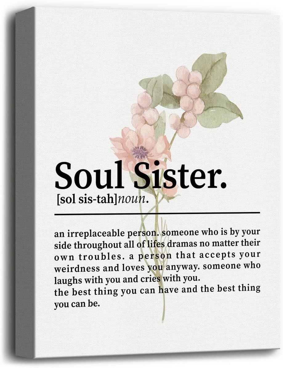 Soul Sister Canvas Wall Art Decor, Soul Sister Definition Motivational Quote Canvas Prints Poster Wall Art, Friendship Print, Bestie Birthday Gift, Inspirational Home Office Decor, Size 12x15 Inch