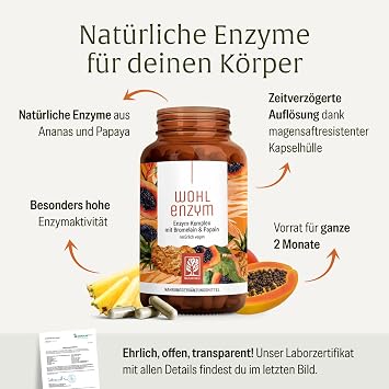 NATURTREU Enzyme Complex with 801 mg Bromelain (5000 F.I.P) Papain Rutin and Selenium - Pineapple & Papaya Enzyme Vegan - Immune System* Support - Gastric Juice-Resistant Capsules