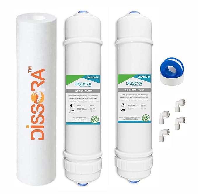 Dissora Standard 10 Inch Inline Sediment, Pre Activated Carbon and PP Spun Candle Filter Cartridge Set, Suitable for All Kind of RO UV UF Water Purifier, Pack of 5