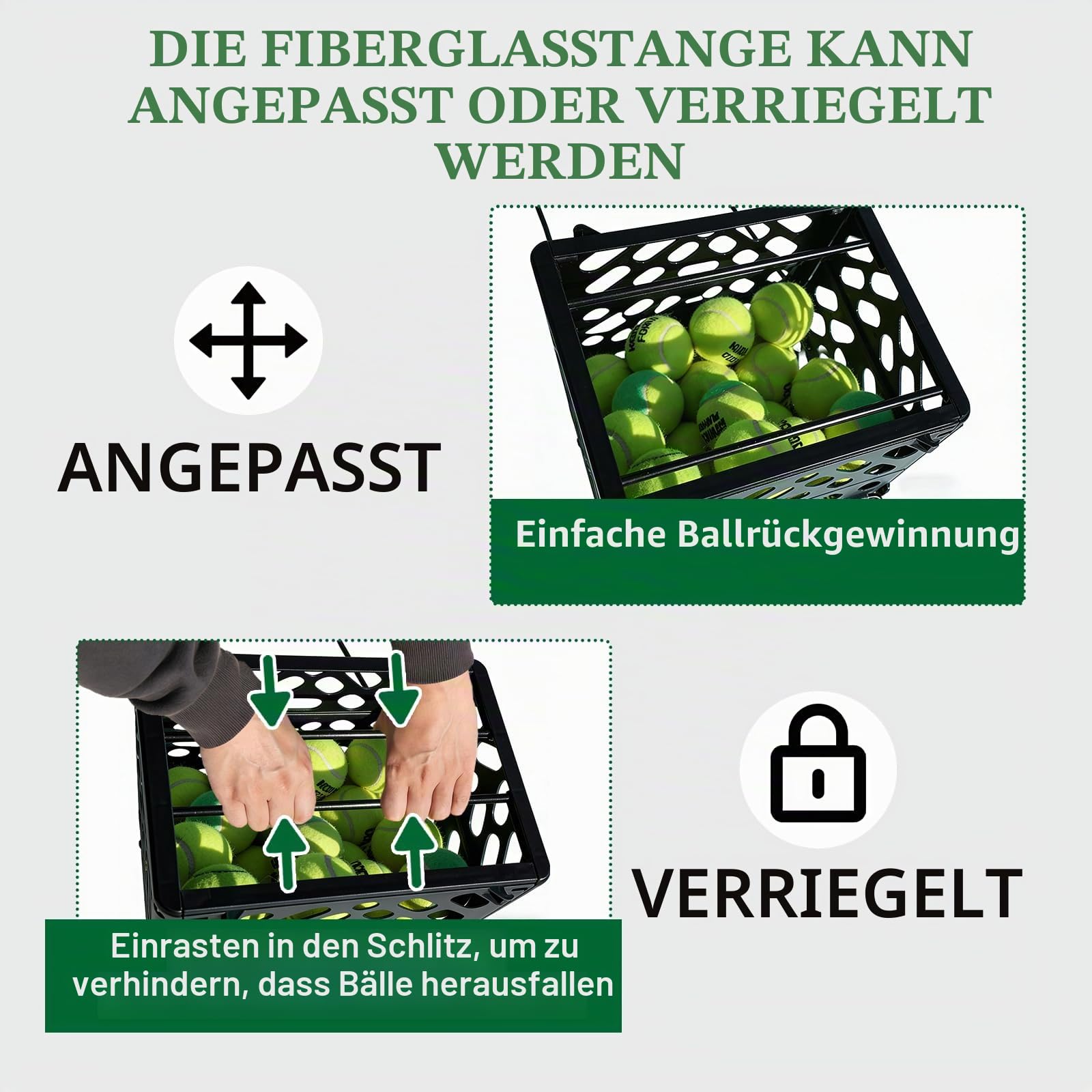 Tennisball-Hüpfer mit Rädern, 60 Bälle Kapazität, leichter Sammler, kein Biegen, freihändiges Ballabholwerkzeug für Training und Platz