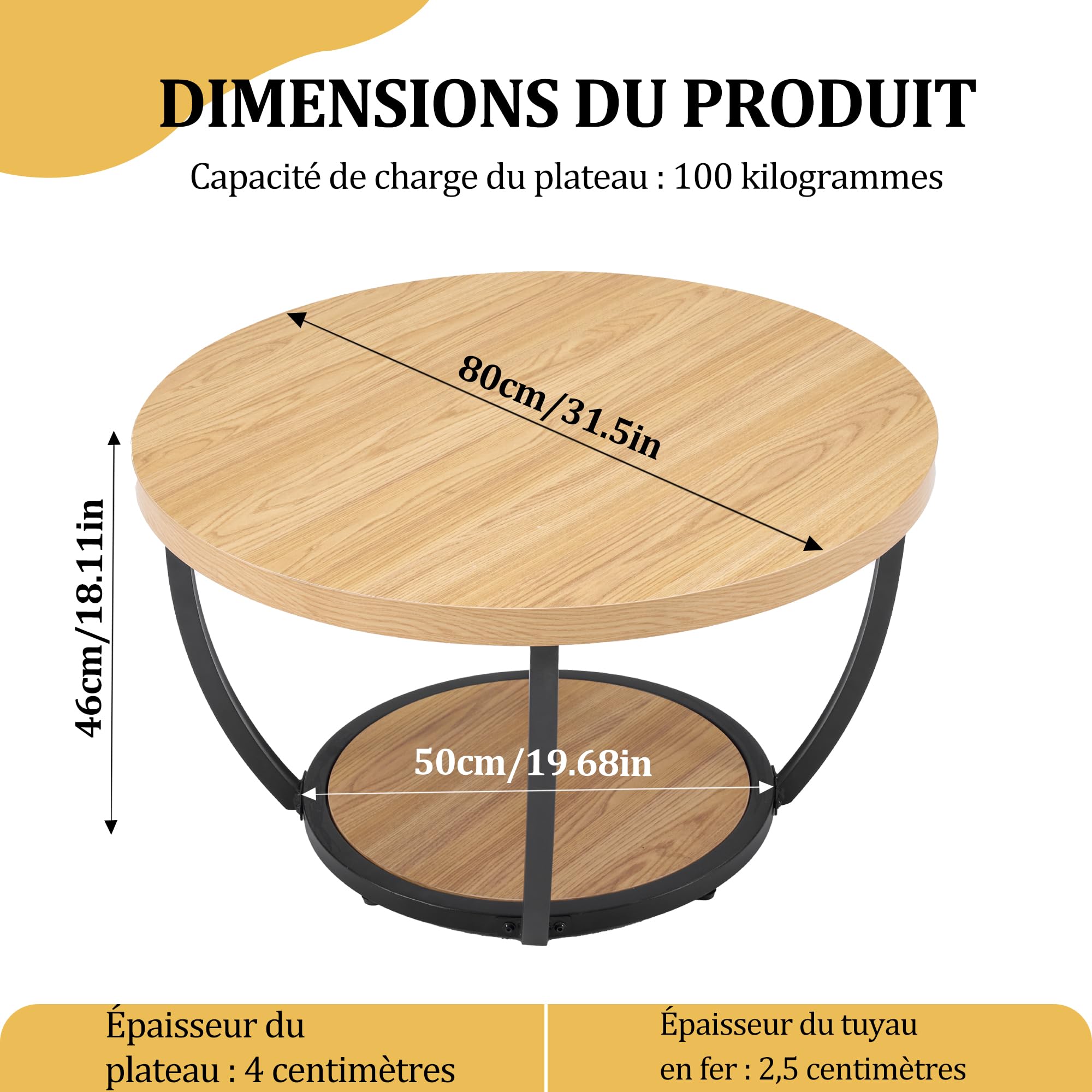Mingone Table Basse Ronde 80 cm