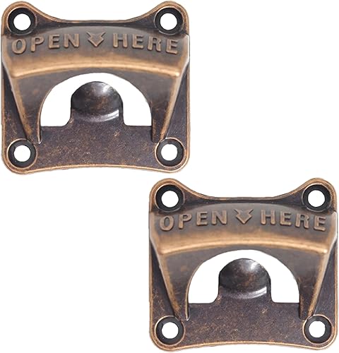 Miniatura 15 de Abridor de botellas montado en la pared, cuadrado, latón, refresco, cerveza, abrebotellas, montable bronce antiguo (paquete de 2) Bronce