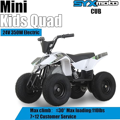 Miniatura 4 de SYX MOTO ATV CUB Electric Mini Dirt Quad 4 ruedas aprobado por la EPA para niños de hasta 110 libras, color blanco