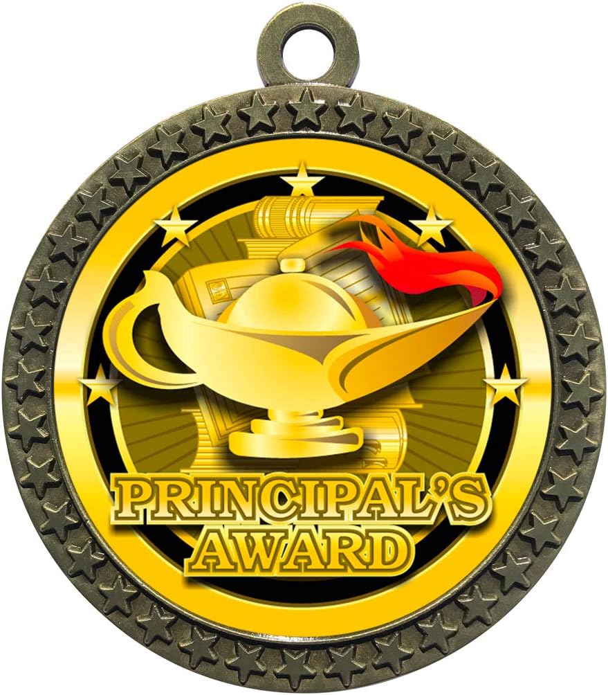 10 Pack of Principal's Awards Gold 2.25 Inch Medals Trophy Awards with Red White Blue Neck Ribbons D212G-FCL531-10PK