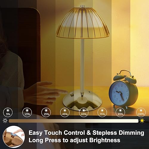 Miniatura 3 de Lámpara de mesa regulable, lámpara táctil para mesita de noche de dormitorio, puertos de carga USB C y regulables para lámpara de cristal, lámparas