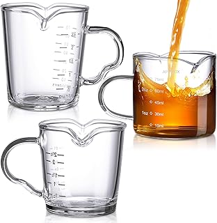 3 Pieces Double Spouts Measuring Cups Espresso Shot Glasses Triple Pitcher Barista Double Spouts Clear Glass with Handle f...