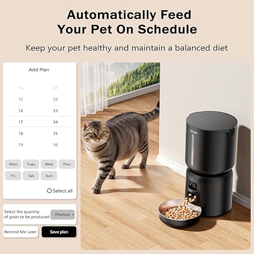 Miniatura 6 de Comedero automático para gatos con cámara, alimentador automático para mascotas de 4 litros, fuente de alimentación doble, dispensador programable