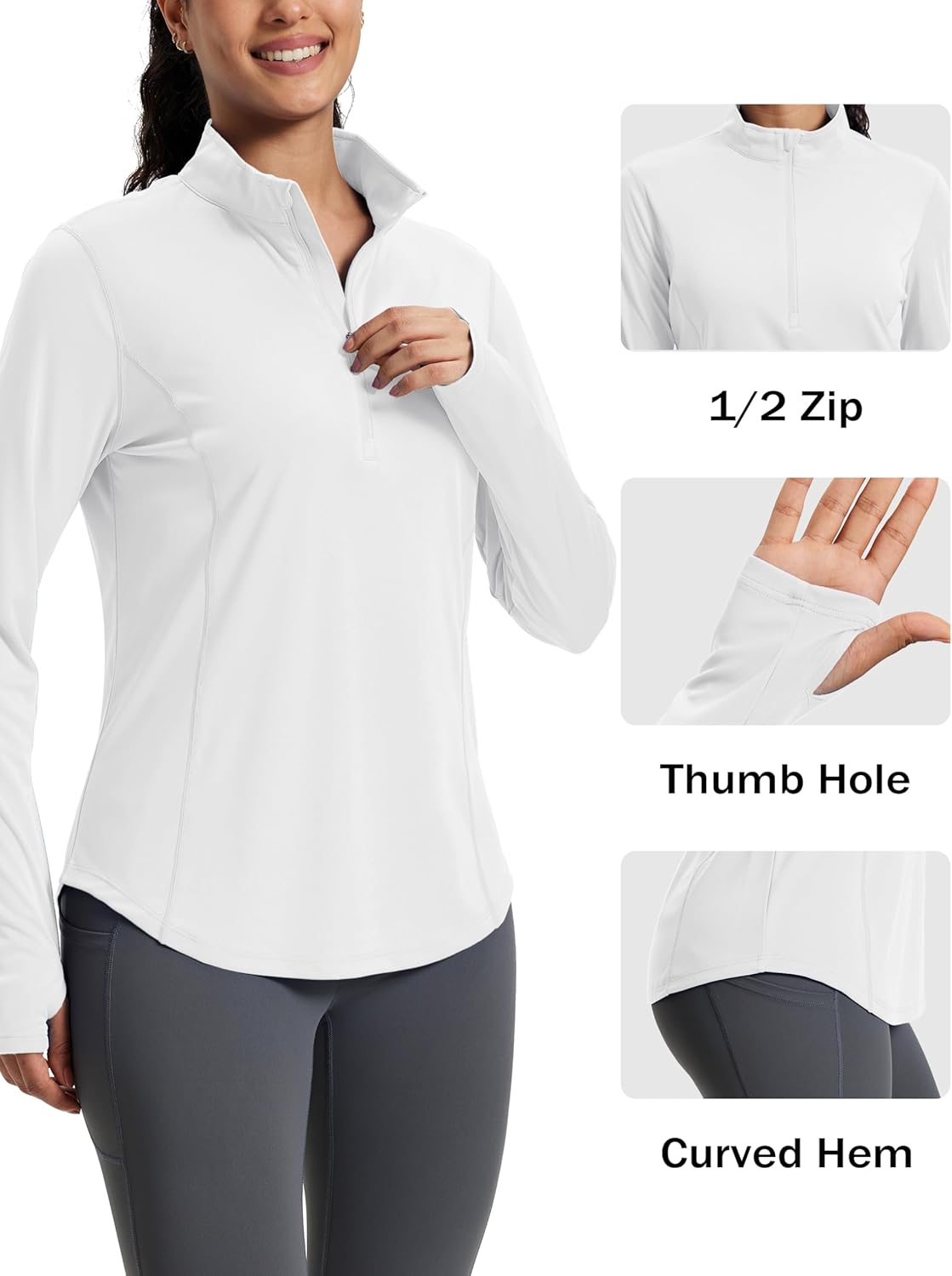 MAGCOMSEN Women's Long Sleeve Shirts Sun Protection Half 1/2 Zip Pullover Rash Guard Quick Dry Hiking Golf Workout Tops