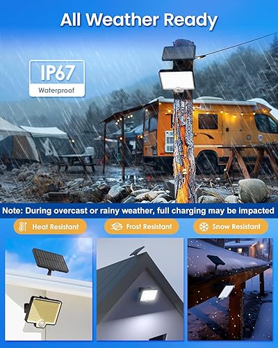 Miniatura 4 de AUDERWIN 294 luces LED solares con sensor de movimiento para exteriores, 7500 K, 2600 lm, luces de inundación solares IP67, impermeables, para