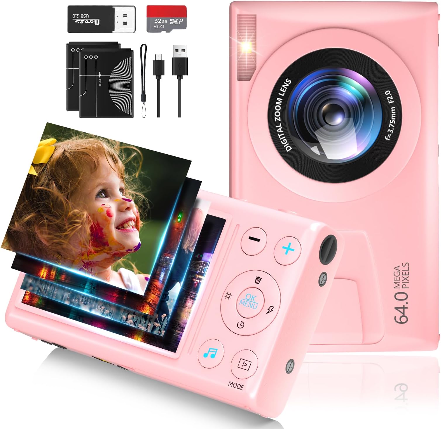 Monitech 64MP Digital Camera for Kids,18X Zoom Cameras for Photography,4K Vlogging