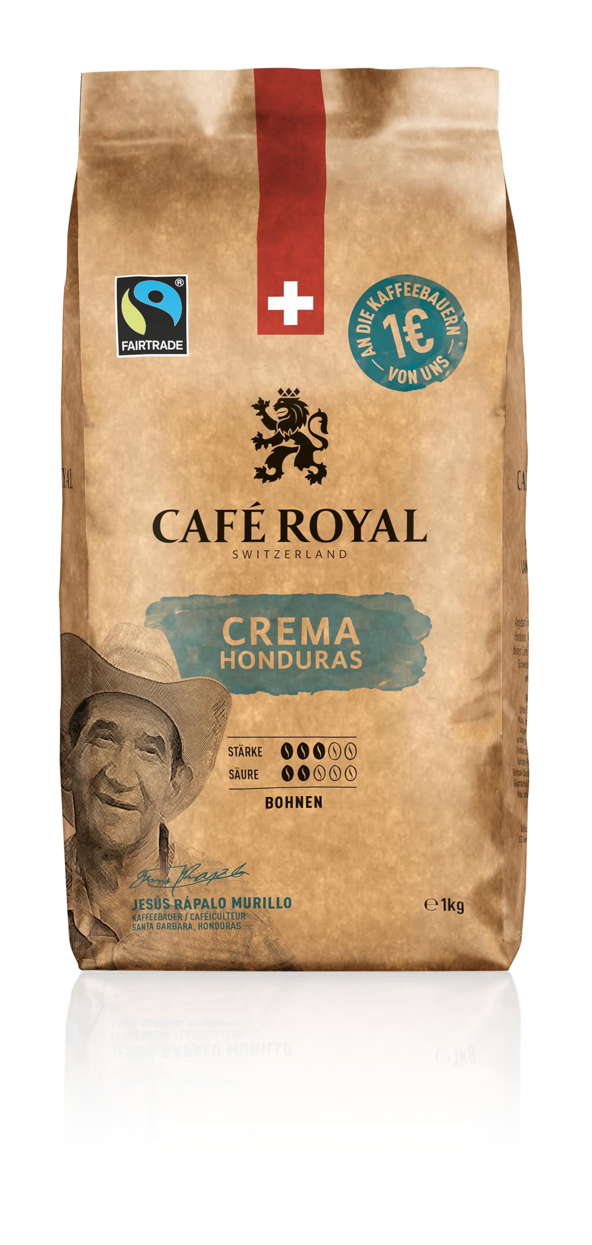 Café Royal Honduras Crema Coffee Beans 1kg - Fairtrade - Intensywność 3/5-100% Arabica z Hondurasu