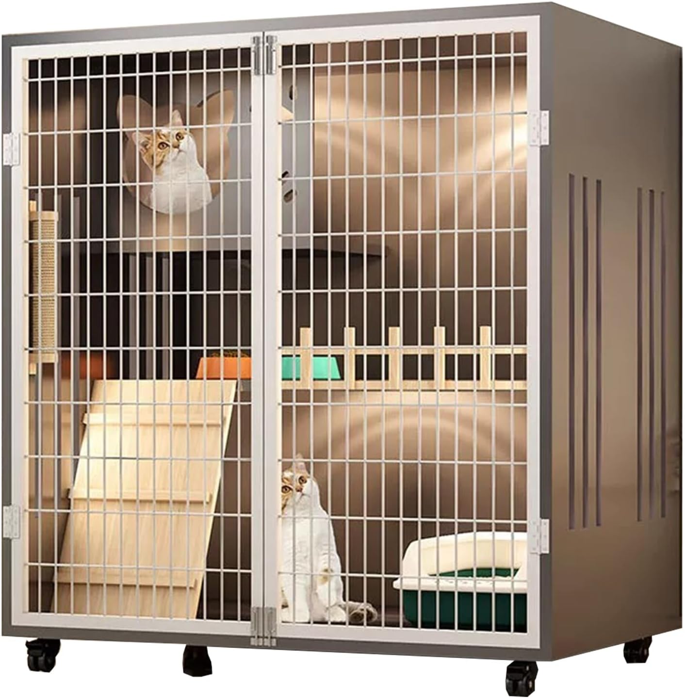 Cat Cage, Solid wood small animal Cat Playpen, Assembled Cat Enclosures, Mesh door design and solid wooden fence, Breathable and Moisture-proof(Gray,35.4x35.4/90x90cm)