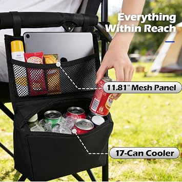XL Premium Camping Chair - 400lb Capacity, Oversized 23.7 Wide Seat, Heavy Duty 600D Oxford Fabric, Padded Camping Chair Portable for Outdoor, Beach, Tailgate Parties Black/Gray
