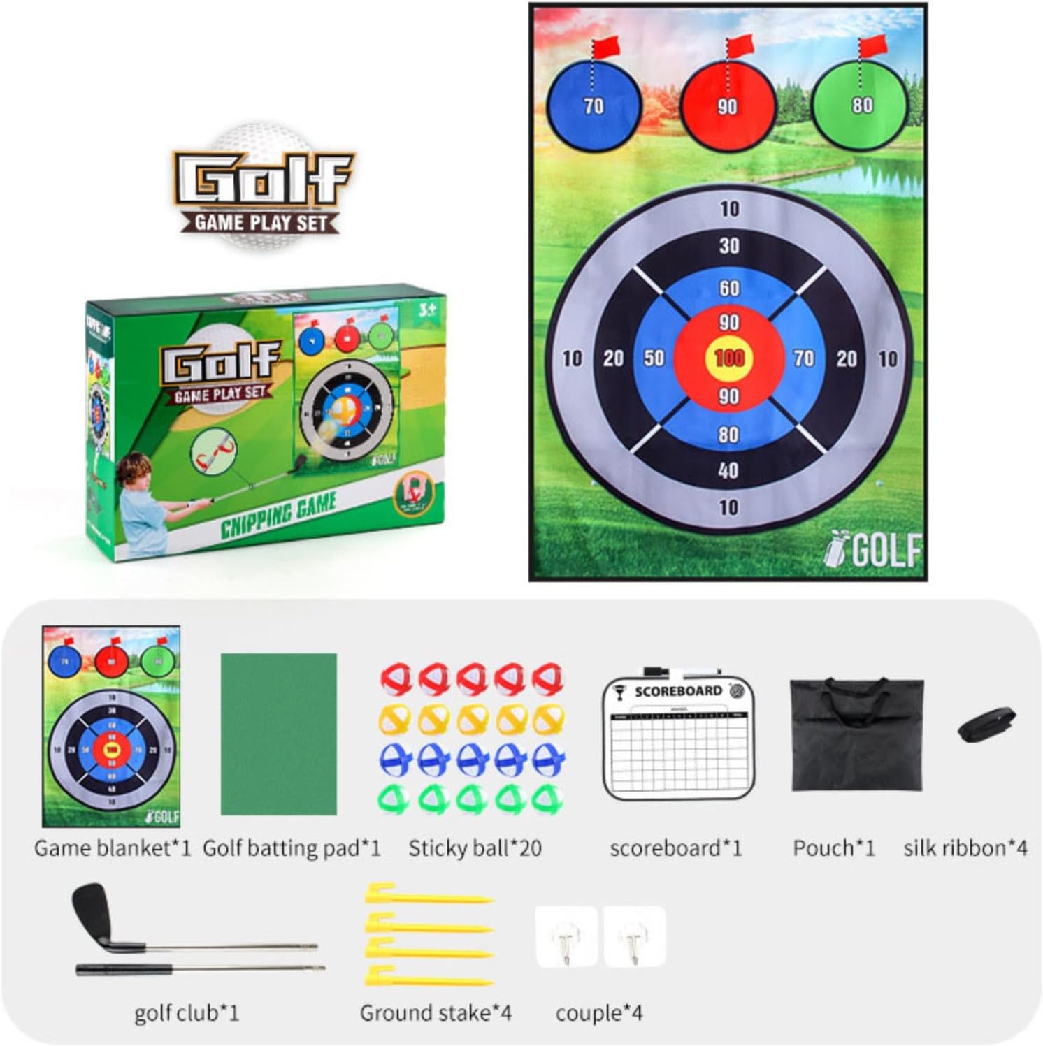 37-piece Golf Chipping Game Set, Sticky Golf Training Set, Suitable for Adults and Children Indoors and Outdoors; Includes Clubs, Grass mat, Carrying Bag, etc.