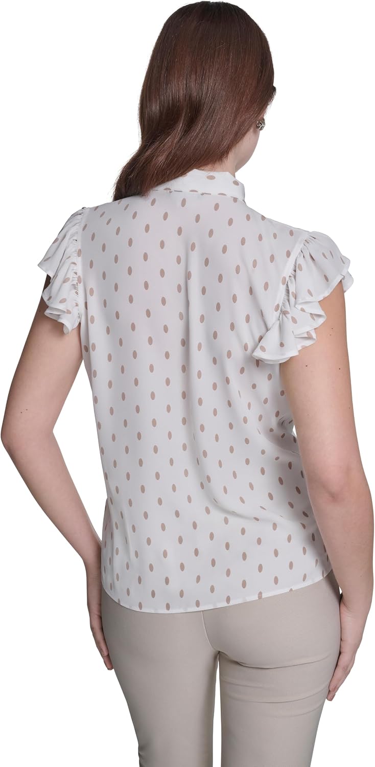 Tommy Hilfiger Women's Flutter Sleeve Work Top Short Sleeve Blouse
