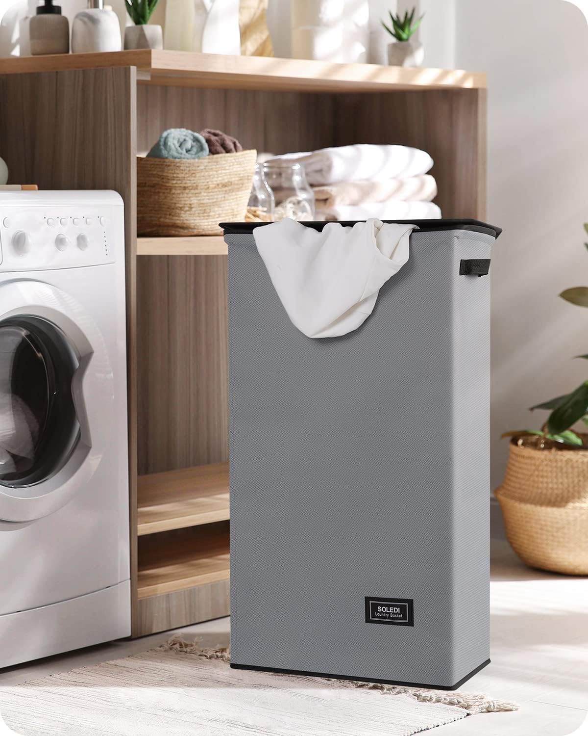 SOLEDI Cesto Portabiancheria Con Coperchio - 100L, Pieghevole, Alto, Con Borsa Rimovibile, Grigio - 2