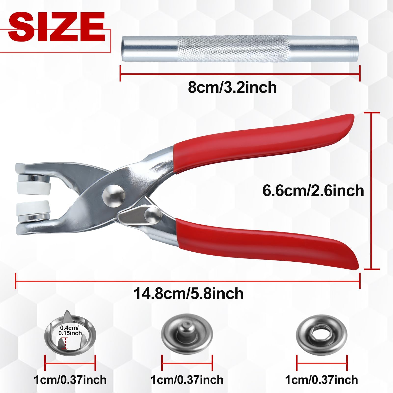 LEONTOOL Kit de 200 piezas de cierres a presión huecos y sólidos, alicates de cierre de botón a presión, kit de herramientas de presión de metal para ropa, bolsas de plástico, mesas, paños, etc