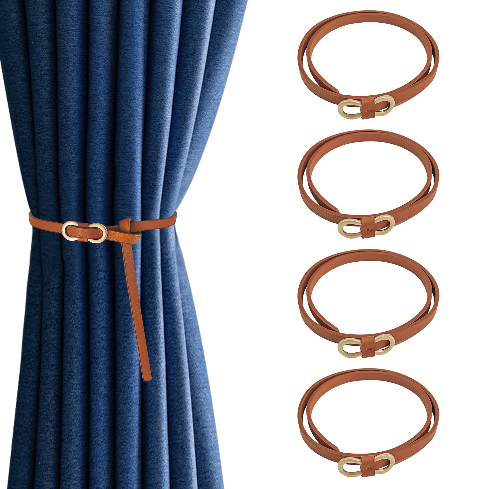 4 pcs Leather Curtain Holdbacks, Window Treatment Curtain Rope, No-Drilling Curtain Rope Tieback Office Living Room Curtain Buckle Decorative