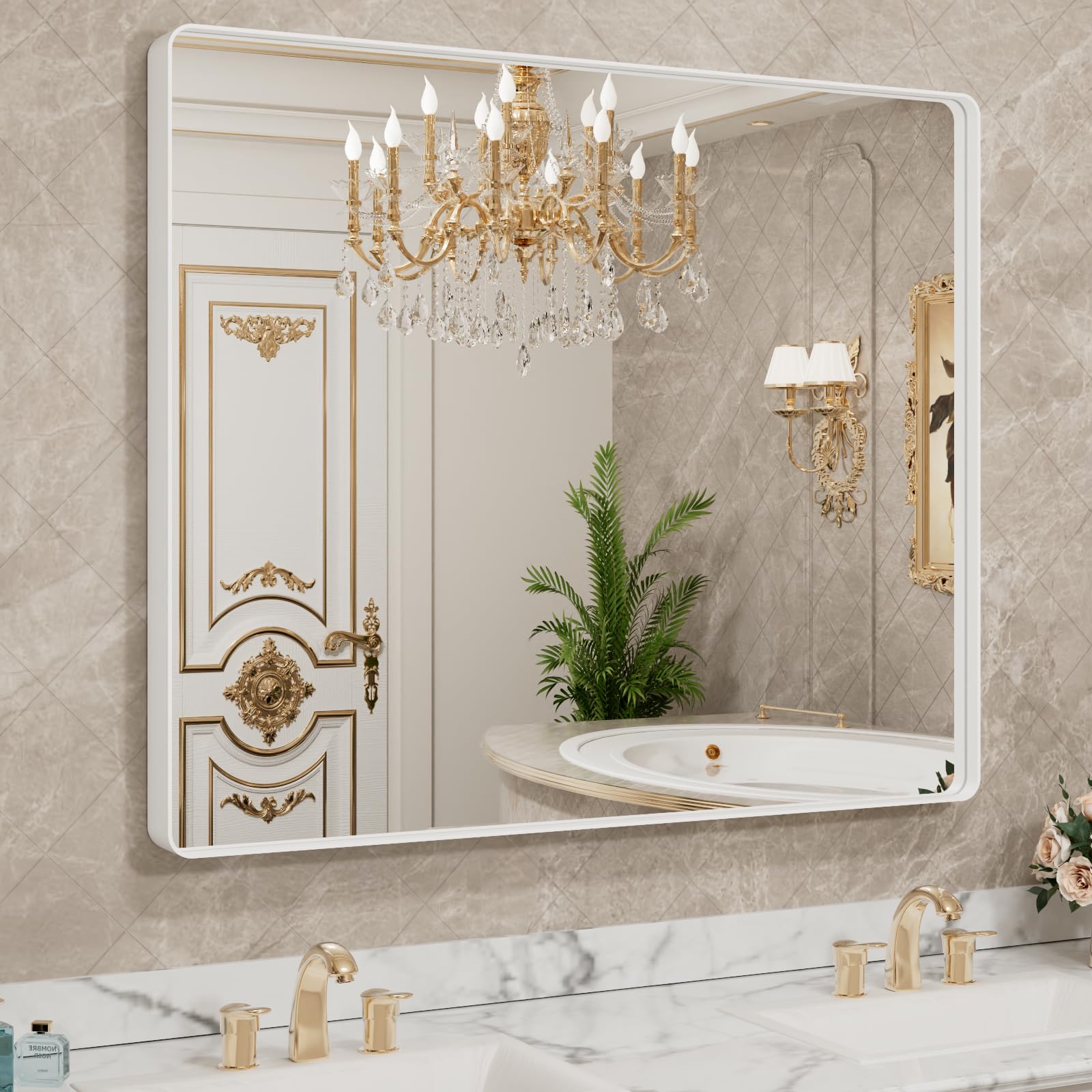 LOAAO Black Metal Framed Bathroom Mirror for Wall, 22X30 Inch Rounded Rectangle Mirror, Matte Black Bathroom Vanity Mirror Farmhouse, Anti-Rust, Hangs Horizontally or Vertically — view 59